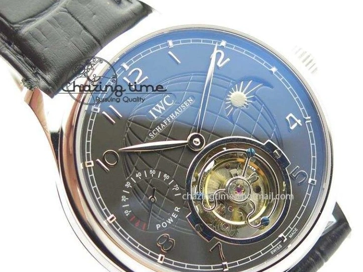MIROTIME 0331 Portuguese Tourbillon Power Reserve Moonphase SS Black Dial On Black Leather Strap TechFriendly 7321